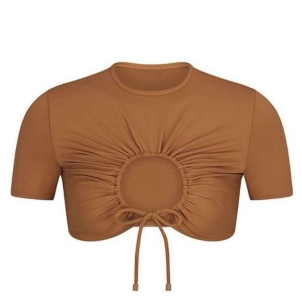 NWT SKIMS Recycled Swim Ruched T-shirt Almond 3X